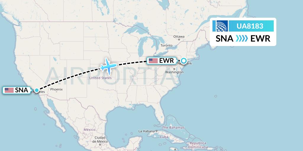 UA8183 United Airlines Flight Map: Orange County to New York