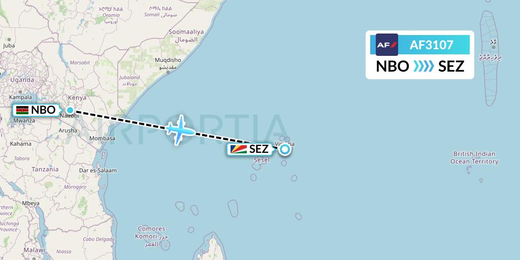 AF3107 Air France Flight Map: Nairobi to Victoria
