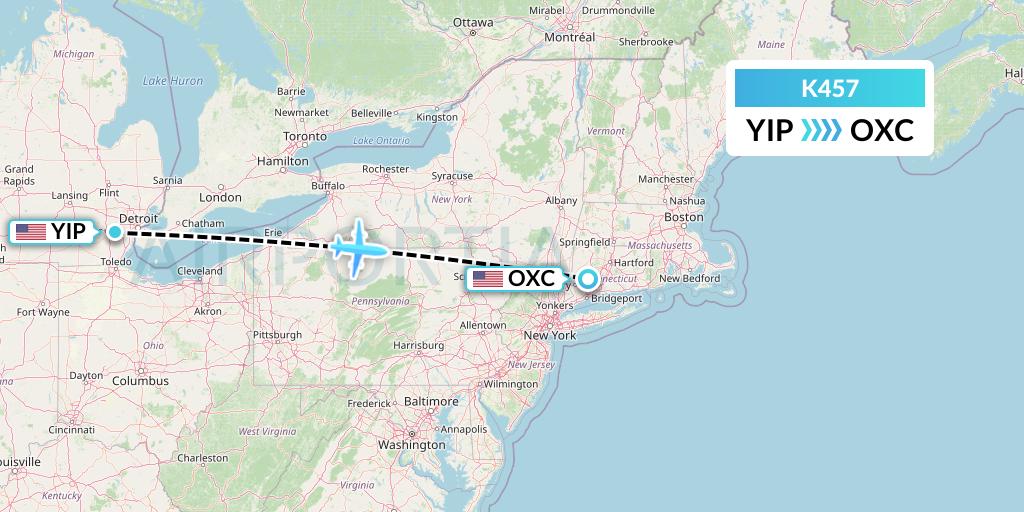 K457 Kalitta Air Flight Map: Detroit to Oxford