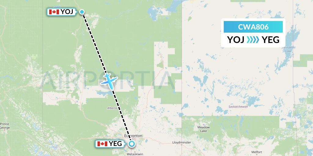 CWA806 Can West Corporate Air Charters Ltd. Flight Map: High Level to Edmonton
