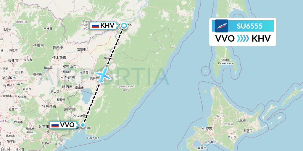 SU6555 Aeroflot Flight Map: Vladivostok to Khabarovsk