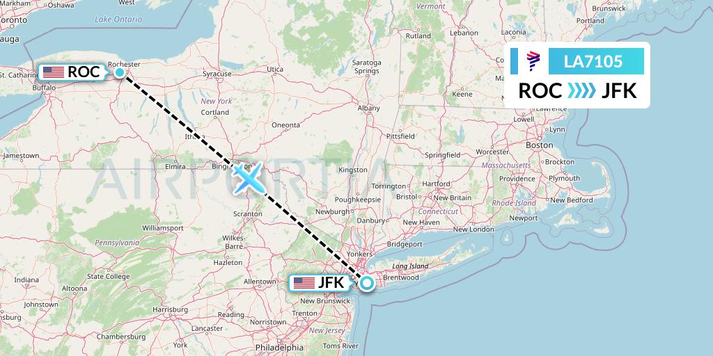 LA7105 LAN Airlines Flight Map: Rochester to New York