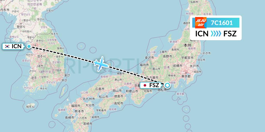 7C1601 Jeju Air Flight Map: Seoul to Shizuoka
