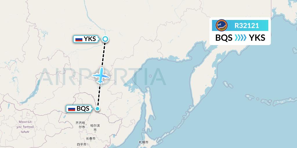 R32121 Yakutia Airlines Flight Map: Blagoveshchensk to Yakutsk