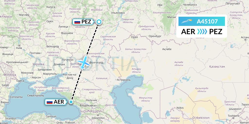 A45107 Azimuth Airlines Flight Map: Sochi to Penza