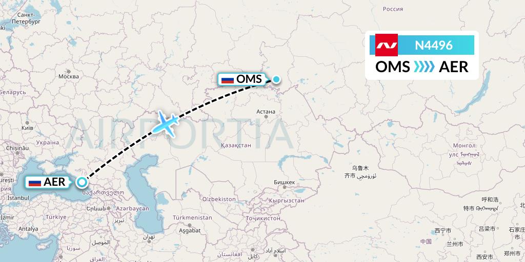 N4496 Nordwind Airlines Flight Map: Omsk to Sochi