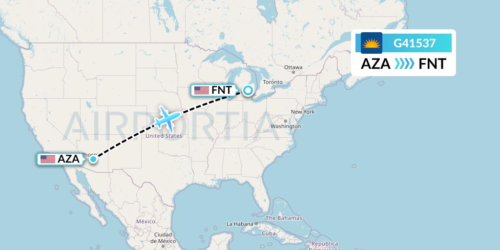 G41537 Allegiant Air Flight Map: Phoenix to Flint