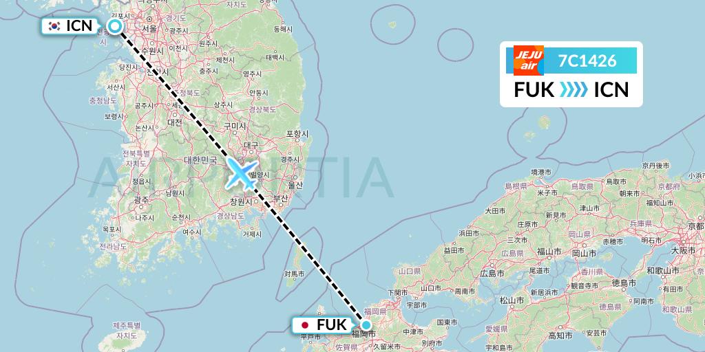 7C1426 Jeju Air Flight Map: Fukuoka to Seoul
