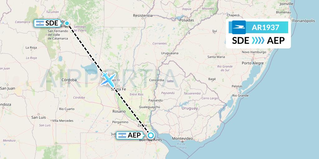 AR1937 Aerolineas Argentinas Flight Map: Santiago del Estero to Buenos Aires