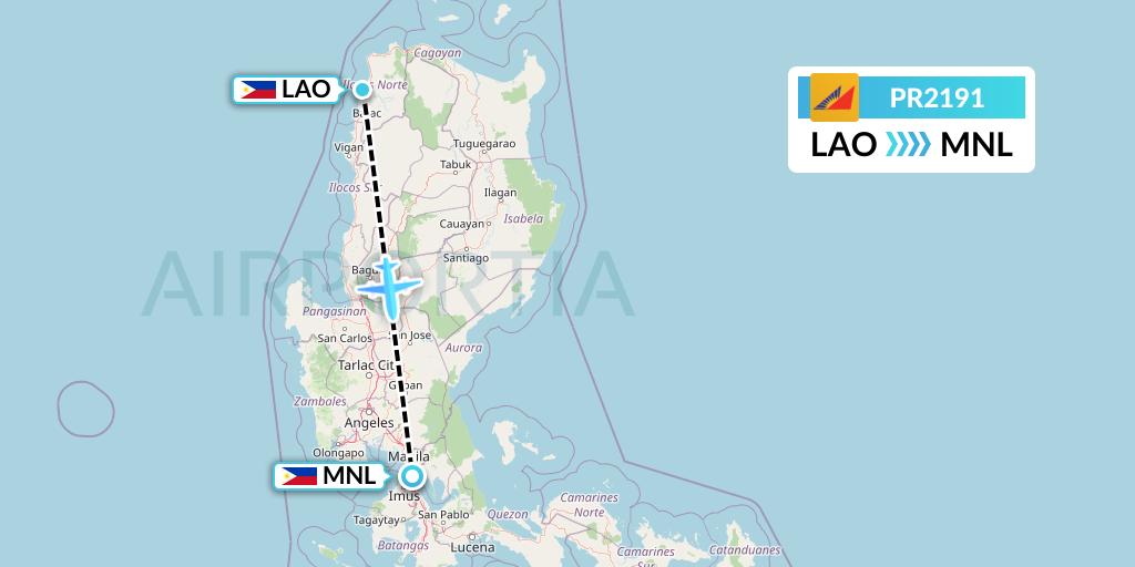 PR2191 Philippine Airlines Flight Map: Laoag City to Manila