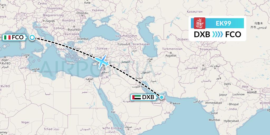 EK99 Emirates Flight Map: Dubai to Rome