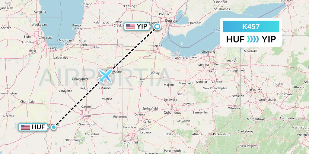 K457 Kalitta Air Flight Map: Terre Haute to Detroit
