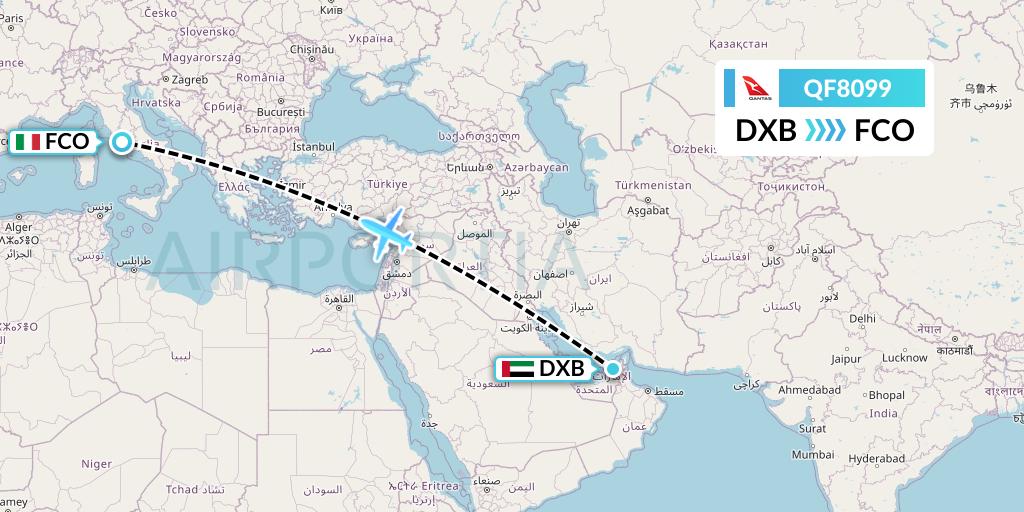 QF8099 Qantas Flight Map: Dubai to Rome