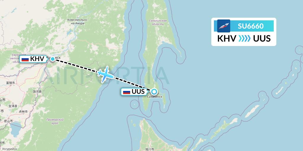 SU6660 Aeroflot Flight Map: Khabarovsk to Yuzhno-Sakhalinsk