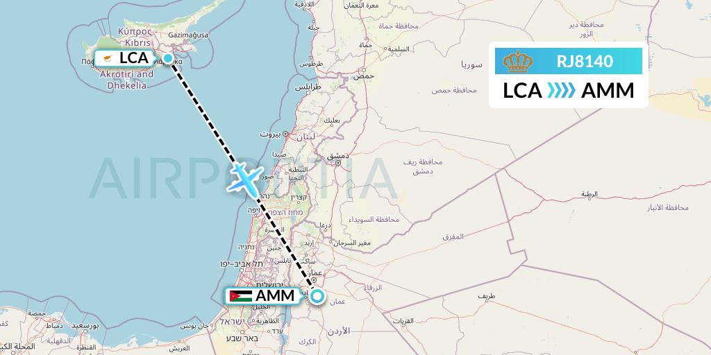 RJ8140 Royal Jordanian Flight Map: Larnaca to Amman