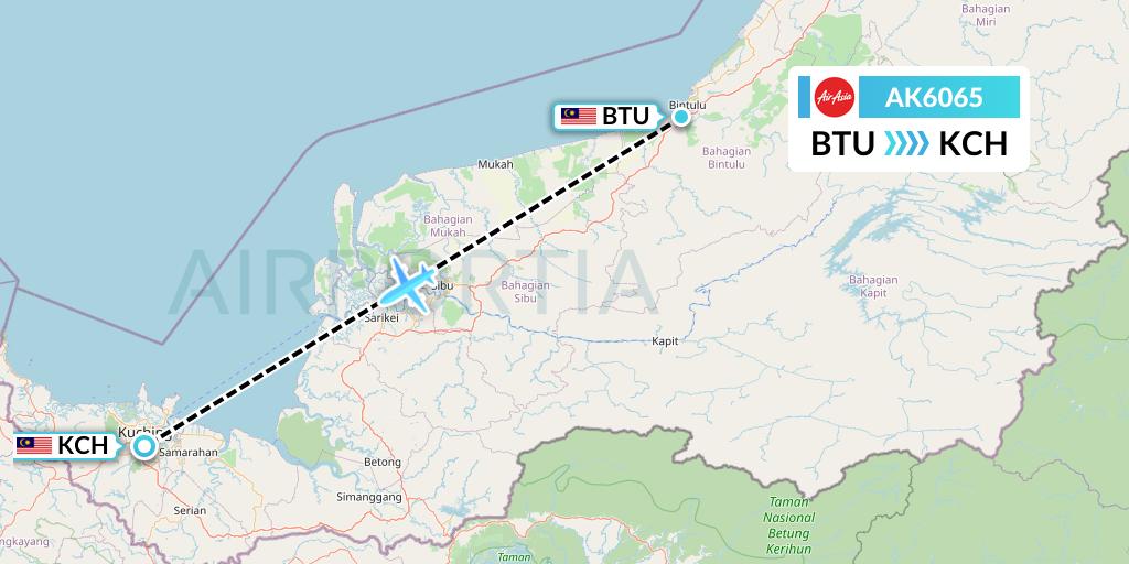 AK6065 AirAsia Flight Map: Bintulu to Kuching