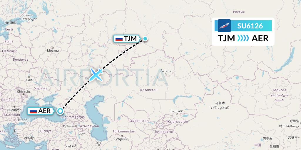 SU6126 Aeroflot Flight Map: Tyumen to Sochi