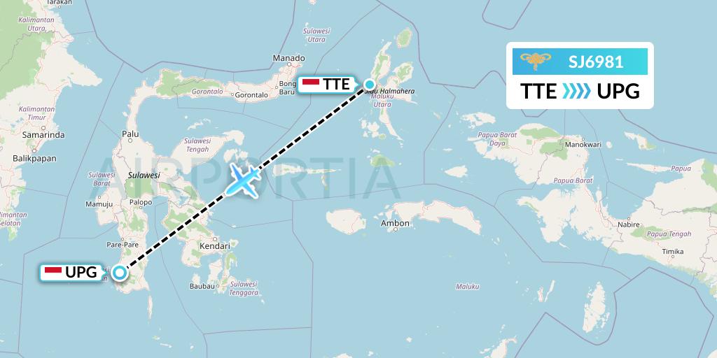 SJ6981 Sriwijaya Air Flight Map: Ternate to Makassar