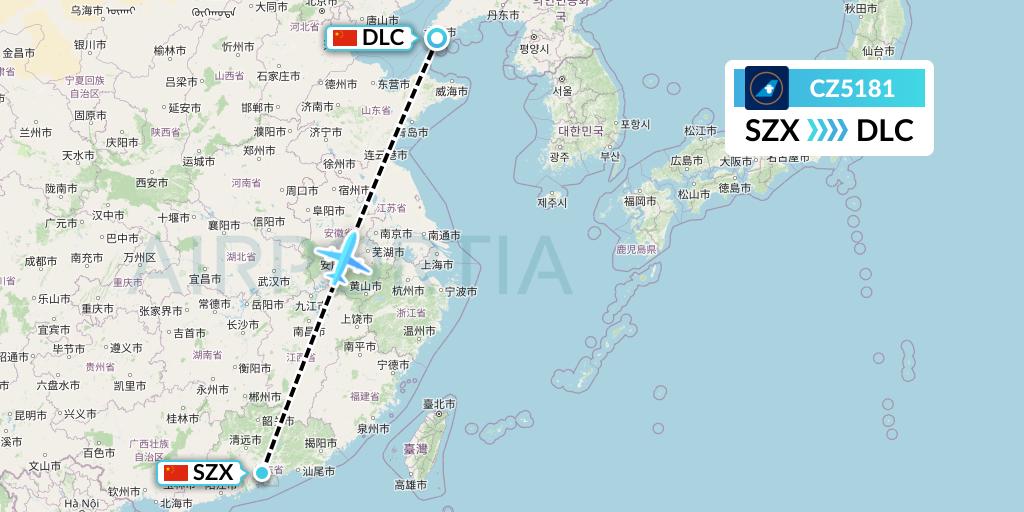 CZ5181 China Southern Airlines Flight Map: Shenzhen to Dalian