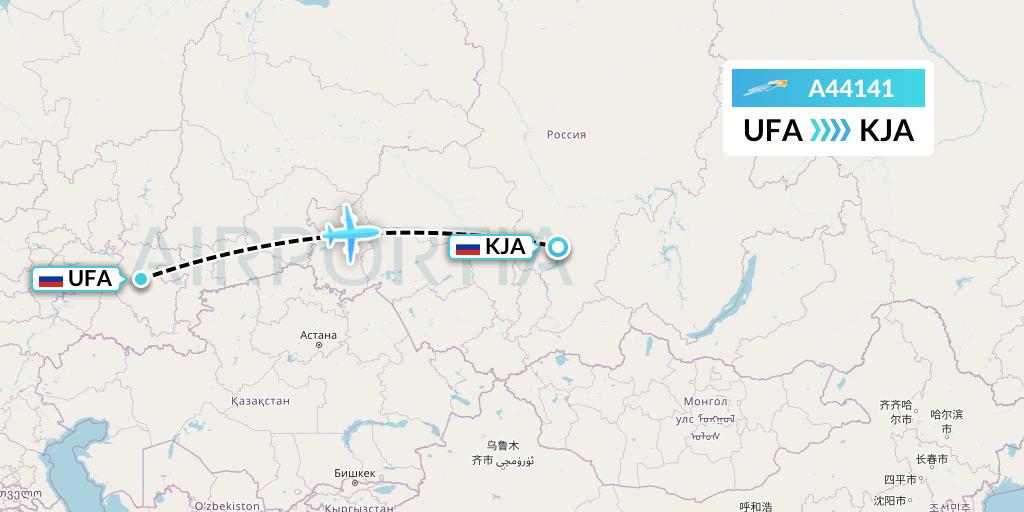 A44141 Azimuth Airlines Flight Map: Ufa to Krasnoyarsk