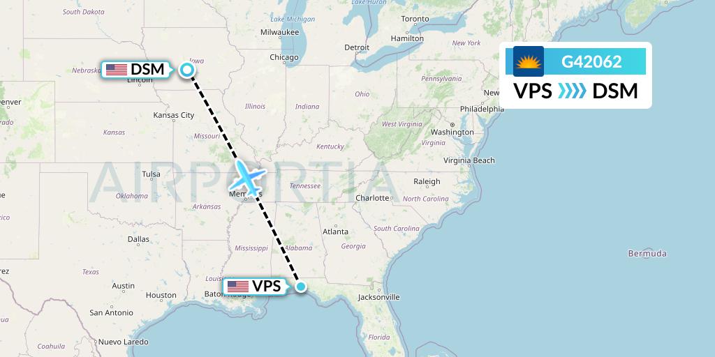 G42062 Allegiant Air Flight Map: Valparaiso to Des Moines