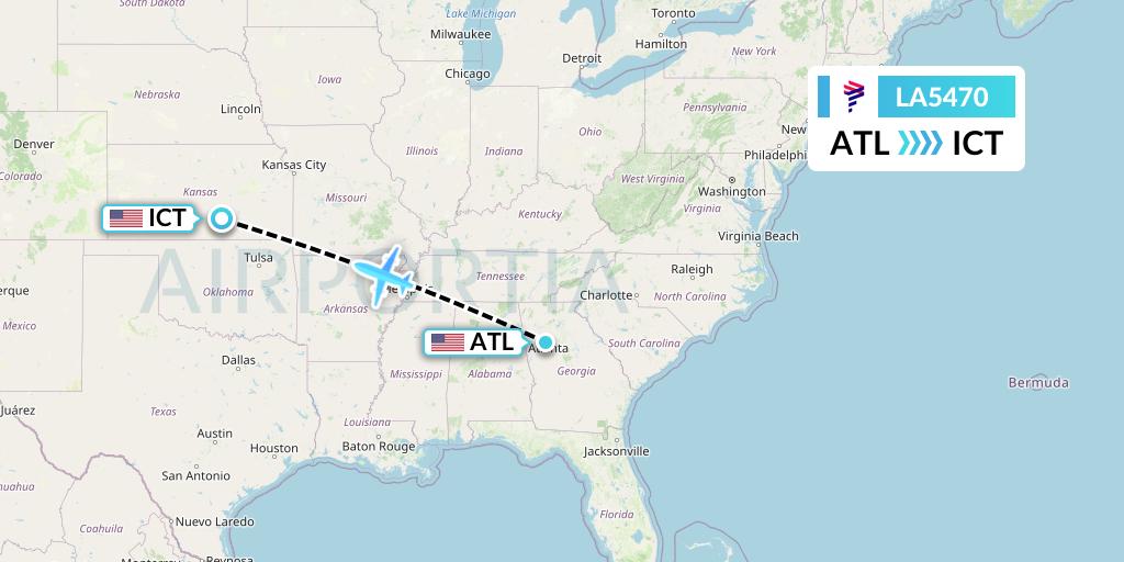 LA5470 LAN Airlines Flight Map: Atlanta to Wichita