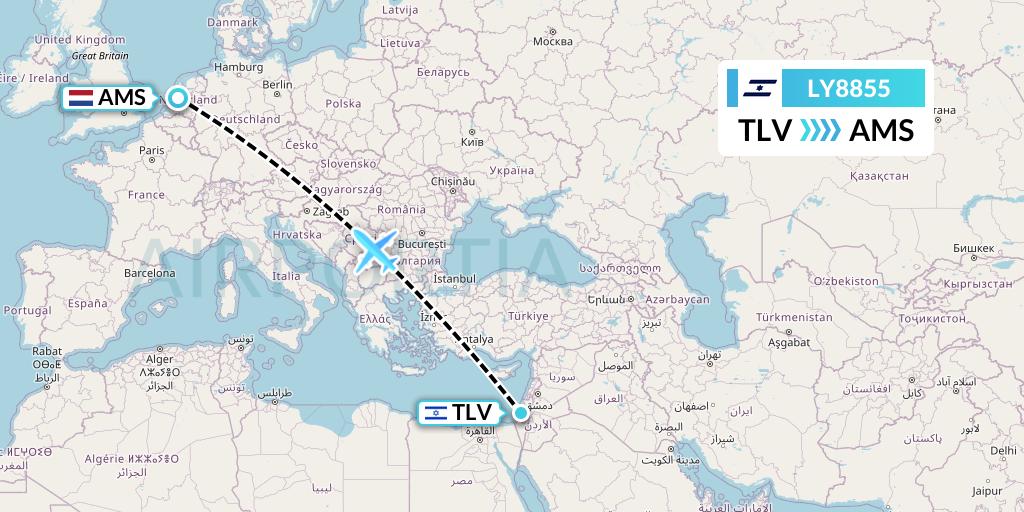 LY8855 El Al Flight Map: Tel Aviv to Amsterdam