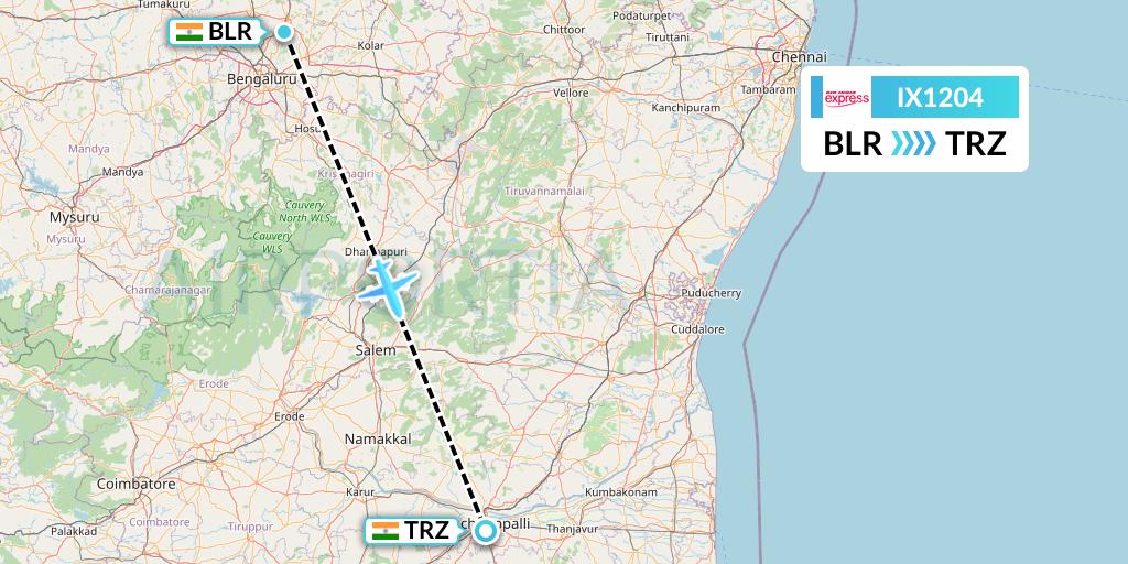 IX1204 Air India Express Flight Map: Bangalore to Tiruchirapalli