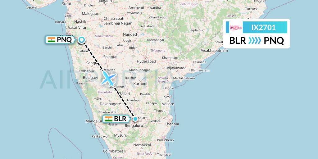 IX2701 Air India Express Flight Map: Bangalore to Pune