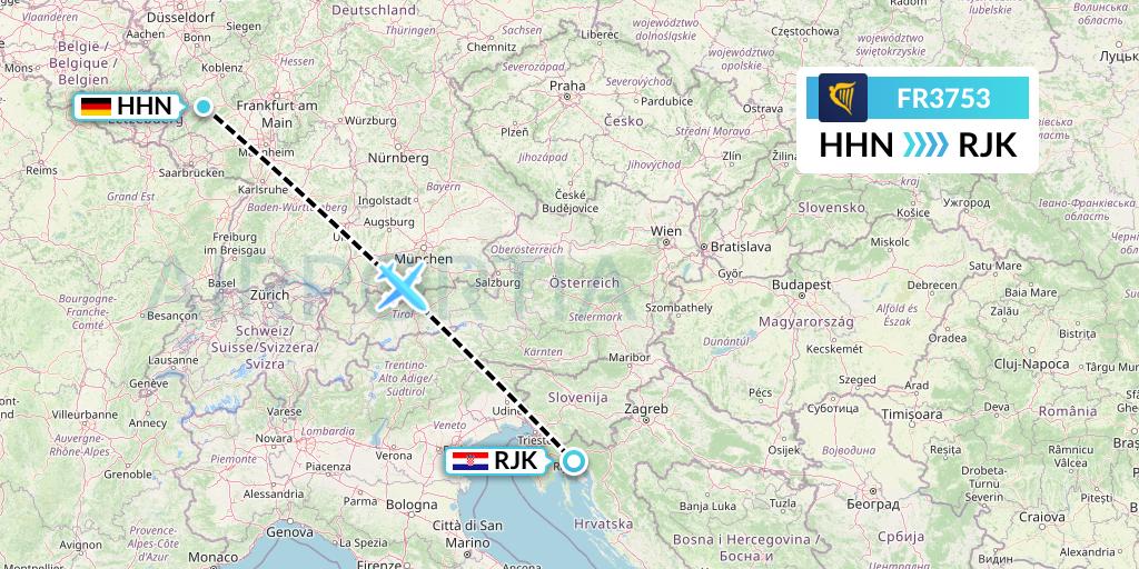 FR3753 Ryanair Flight Map: Hahn to Rijeka