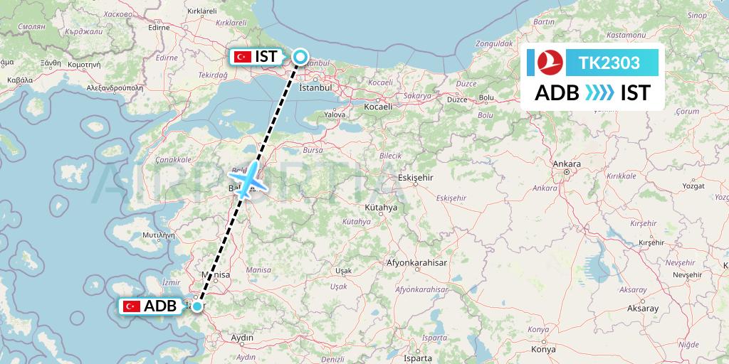 TK2303 Turkish Airlines Flight Map: Izmir to Istanbul