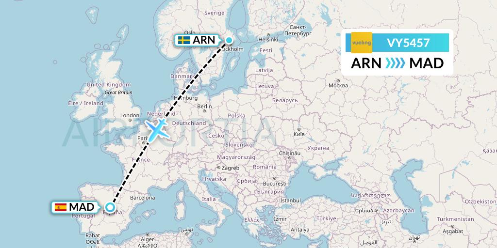 VY5457 Vueling Flight Map: Stockholm to Madrid
