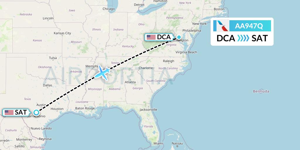 AA947Q American Airlines Flight Map: Washington to San Antonio