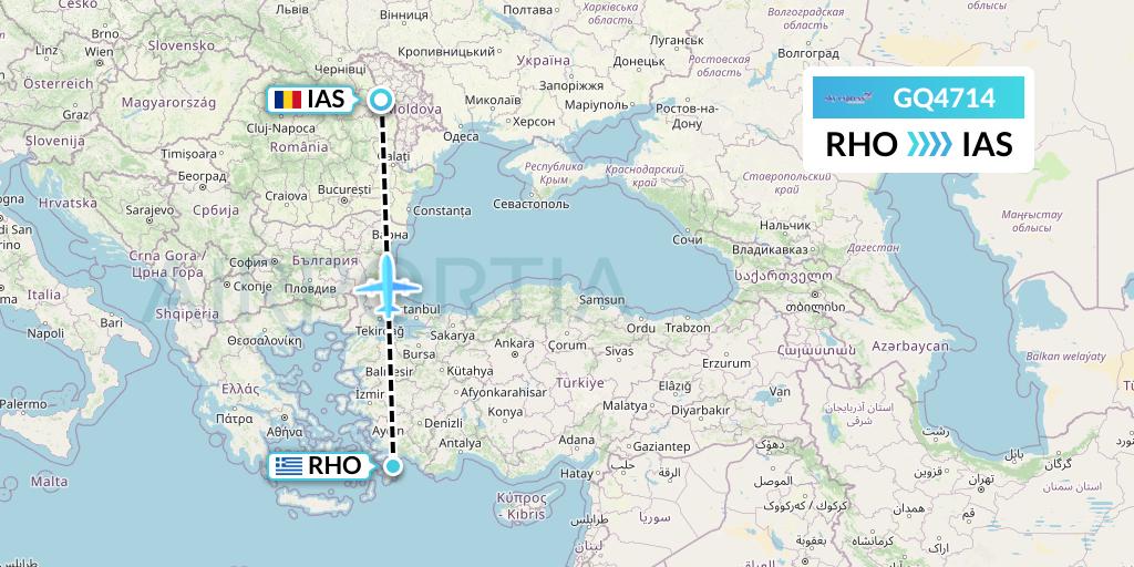 GQ4714 Sky Express (Greece) Flight Map: Rhodes to Iasi