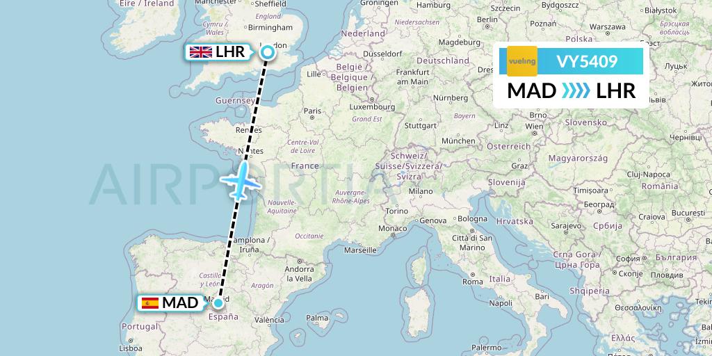 VY5409 Vueling Flight Map: Madrid to London