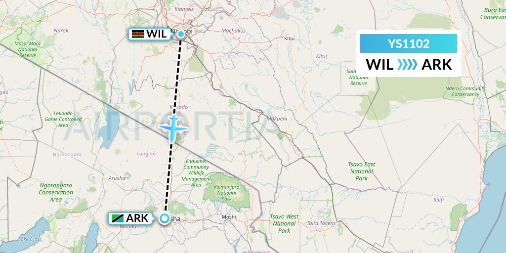 YS1102 Flightlink Air Charters Flight Map: Nairobi to Arusha