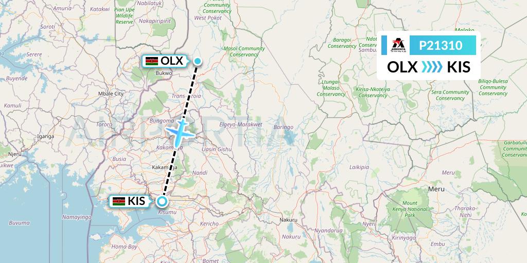 P21310 Airkenya Express Flight Map: Nairobi to Kisumu