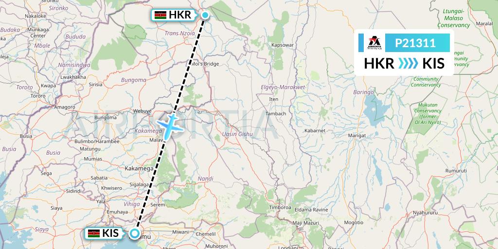 P21311 Airkenya Express Flight Map: Nairobi to Kisumu