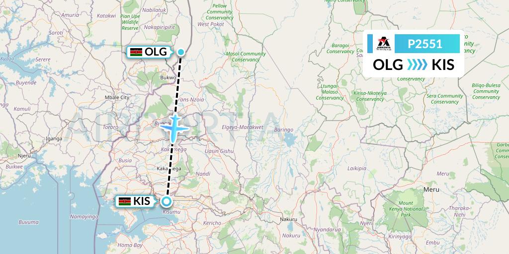 P2551 Airkenya Express Flight Map: Nairobi to Kisumu