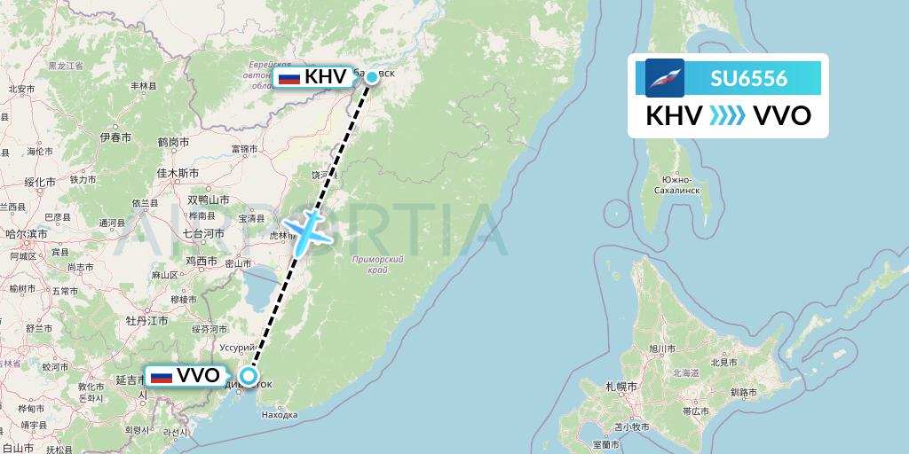 SU6556 Aeroflot Flight Map: Khabarovsk to Vladivostok