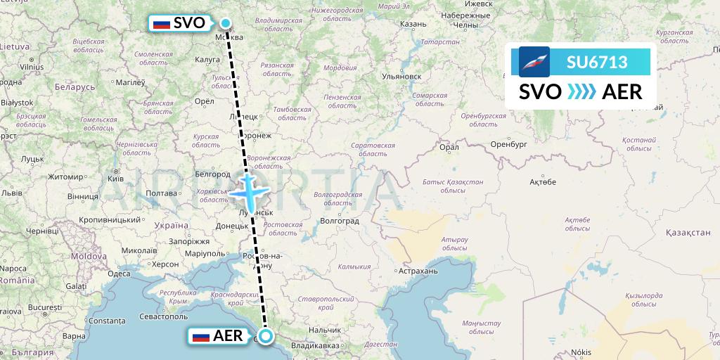 SU6713 Aeroflot Flight Map: Moscow to Sochi