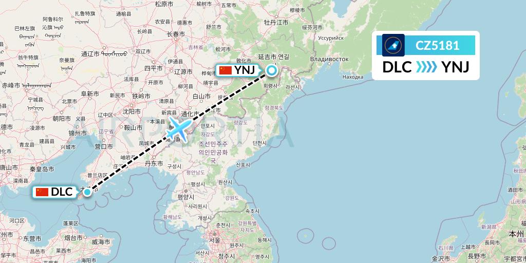 CZ5181 China Southern Airlines Flight Map: Dalian to Yanji