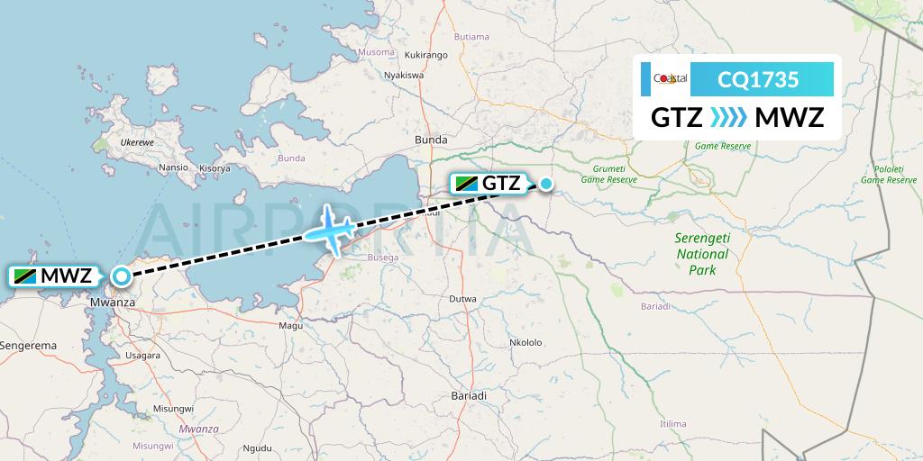 CQ1735 Coastal Aviation Flight Map: Bunda to Mwanza