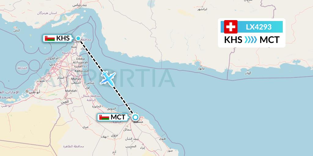 LX4293 Swiss Flight Map: Khasab to Muscat