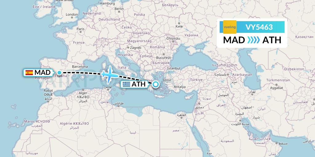 VY5463 Vueling Flight Map: Madrid to Athens