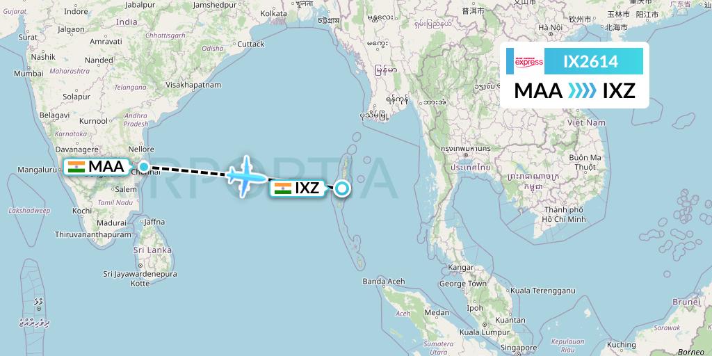 IX2614 Air India Express Flight Map: Chennai to Port Blair