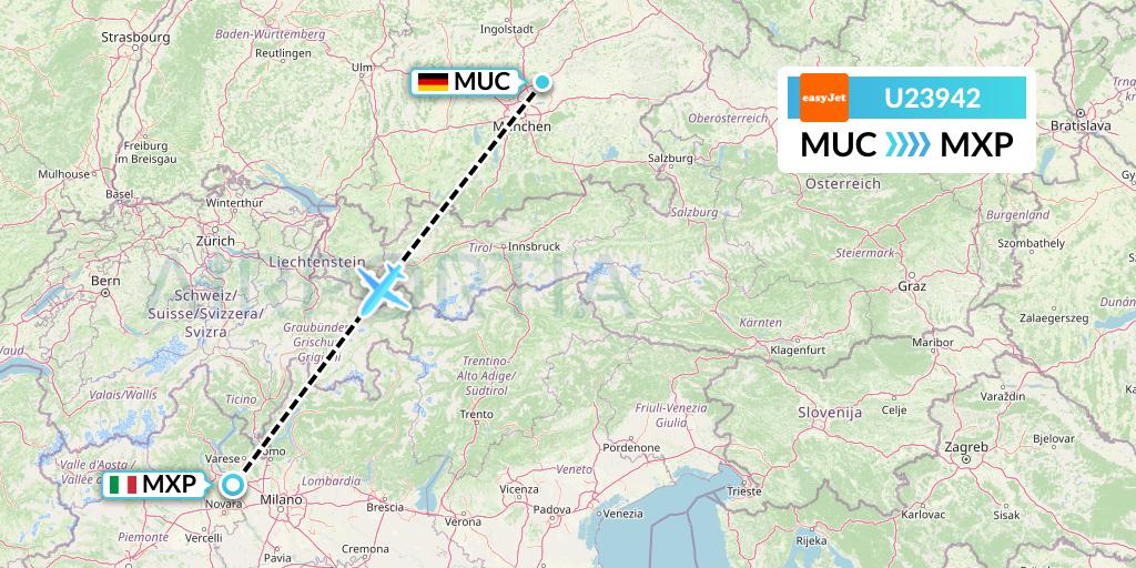 U23942 EasyJet Flight Map: Munich to Milan