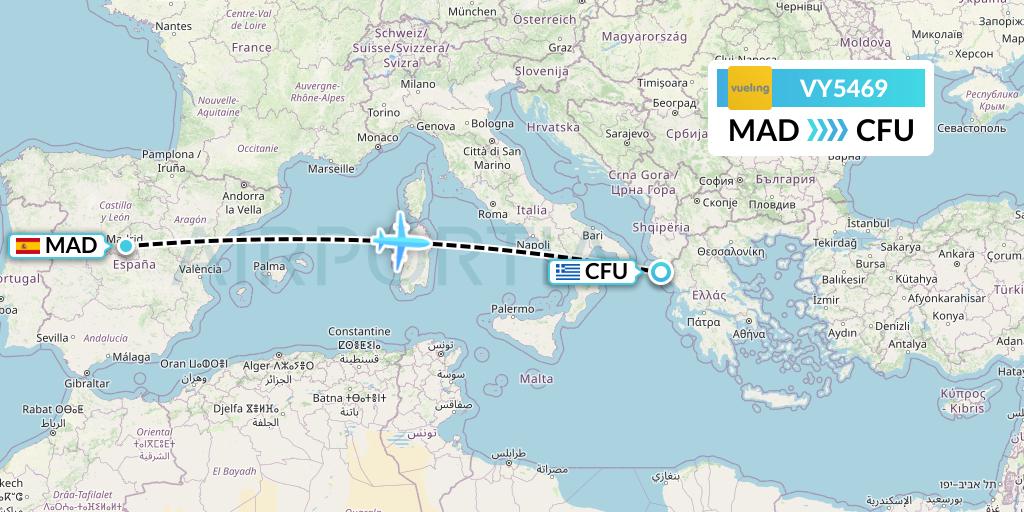 VY5469 Vueling Flight Map: Madrid to Corfu