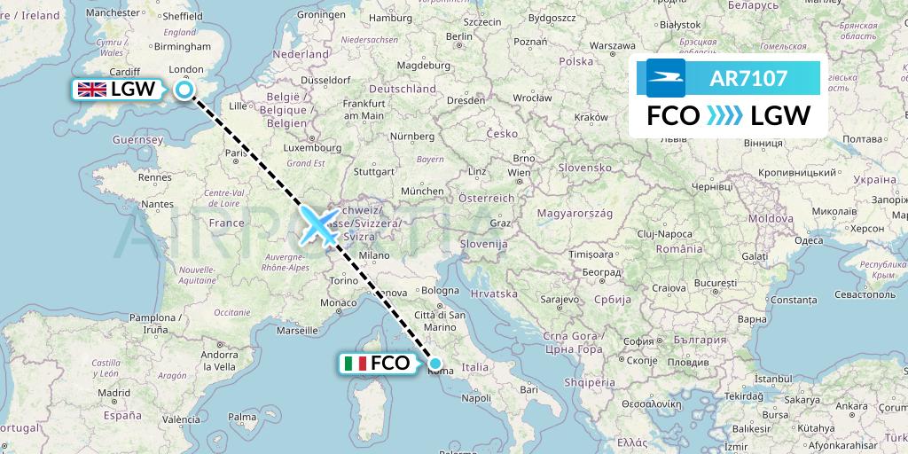 AR7107 Aerolineas Argentinas Flight Map: Rome to London