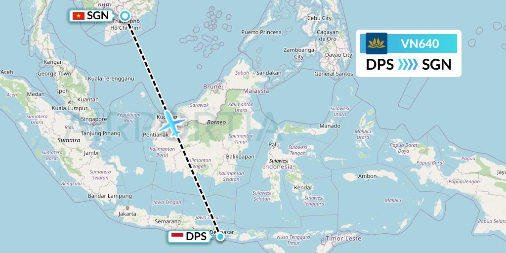 VN640 Vietnam Airlines Flight Map: Denpasar to Ho Chi Minh City